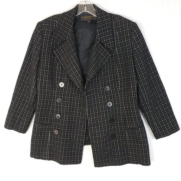 Vintage Donna Karan NY Wool Blazer Double Breasted Plaid size 10 Longline Career - Picture 1 of 14